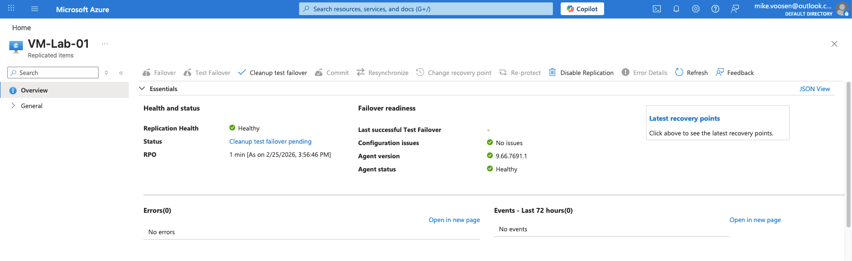 Azure Site Recovery failover test