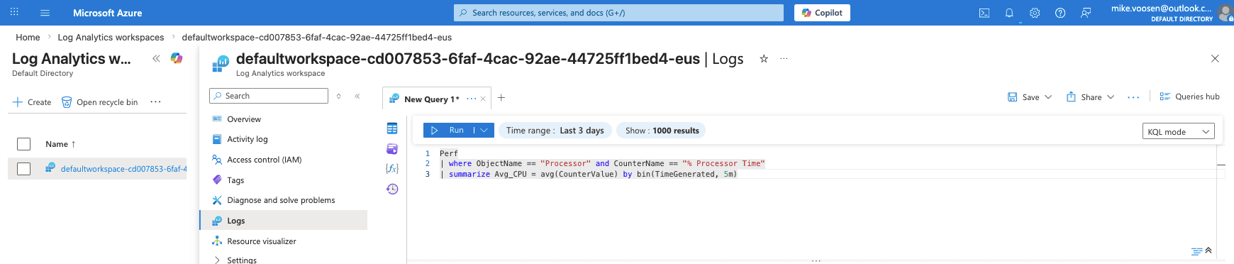 Log Analytics Workspace collecting diagnostic logs